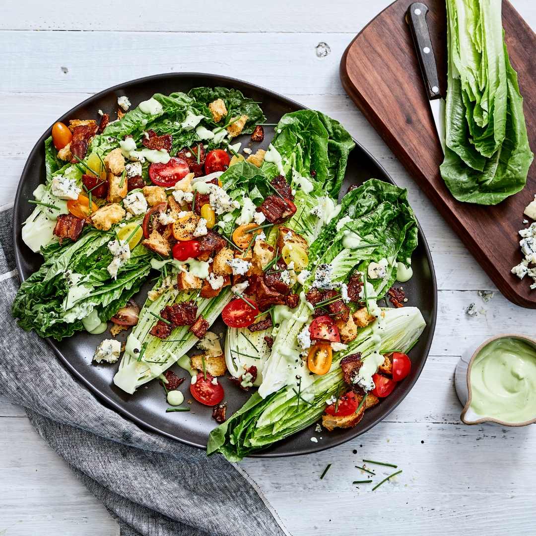 BLT Salad with Romaine Hearts and Avocado Ranch Dressing