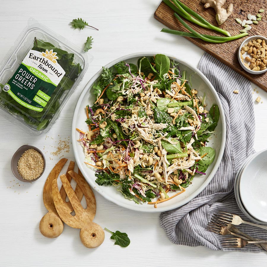 Chinese Chicken Salad with Spring Mix and Ginger-Scallion Dressing