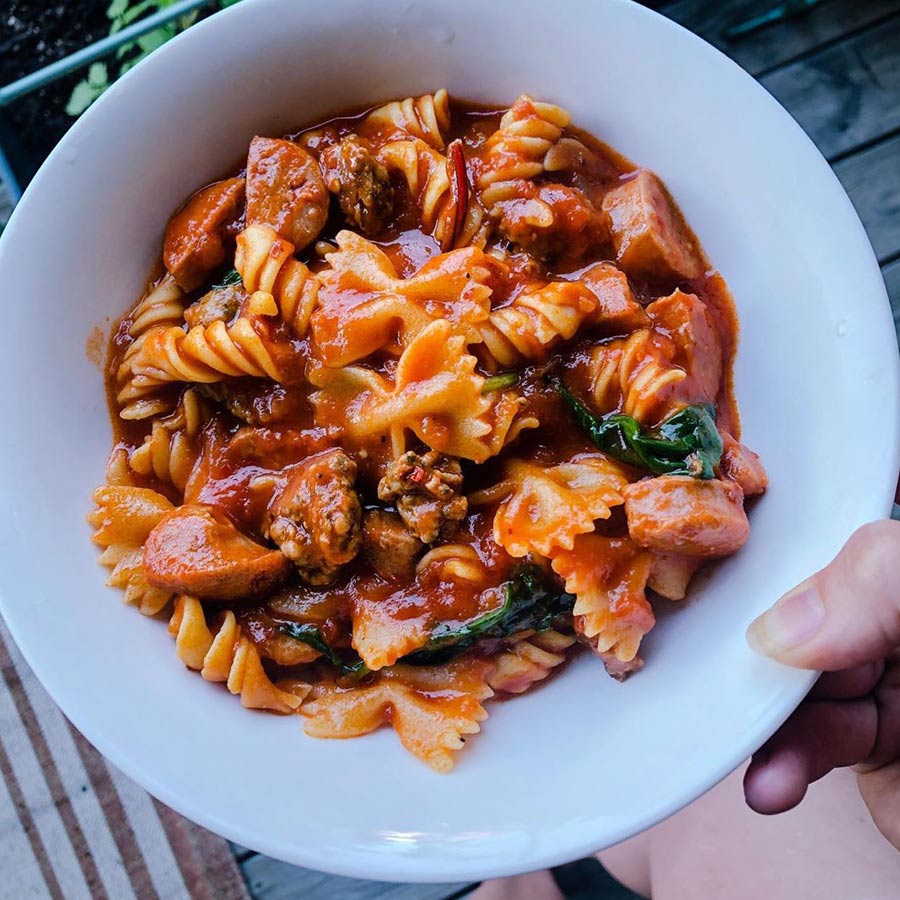 Chicken Sausage and Spinach Pasta Bake